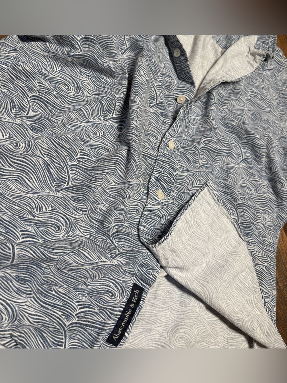 Abercrombie & Fitch Blue and White Swirl Print Button-Down Shirt